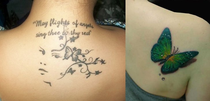 Tatuagens de borboletas nas costas